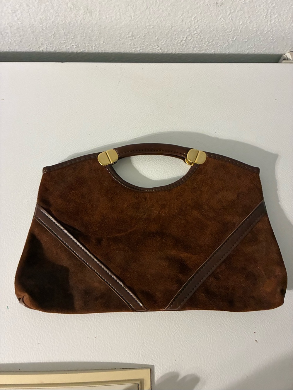 Vintage Brown Suede Top-Handle Clutch Bag - Classic Style